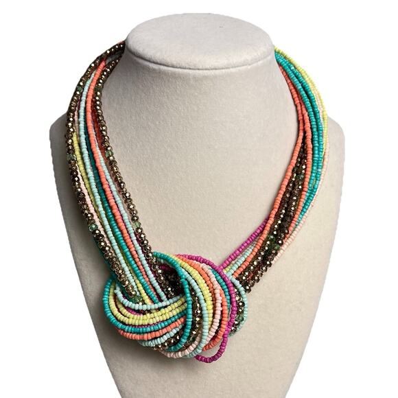 Beaded Statement Necklace Seed Bead Knot Boho Multicolor Jewelry 17 - 20" - Picture 2 of 14
